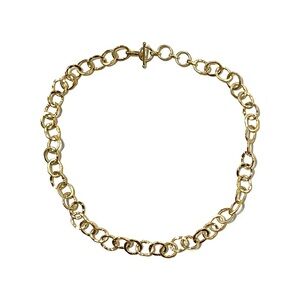 Gold Vermeil Sterling Silver Hammered Oval Links Chain Toggle Necklace 17.5”